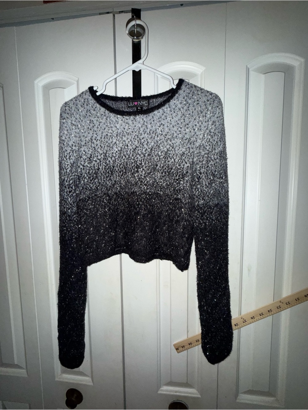 LU•NYC Ombre Grey to Black Sparkle Crop Sweater